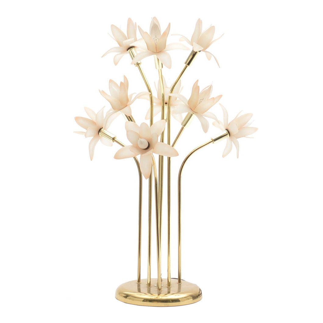 Brass and Acrylic Flower Motif Table Lamp