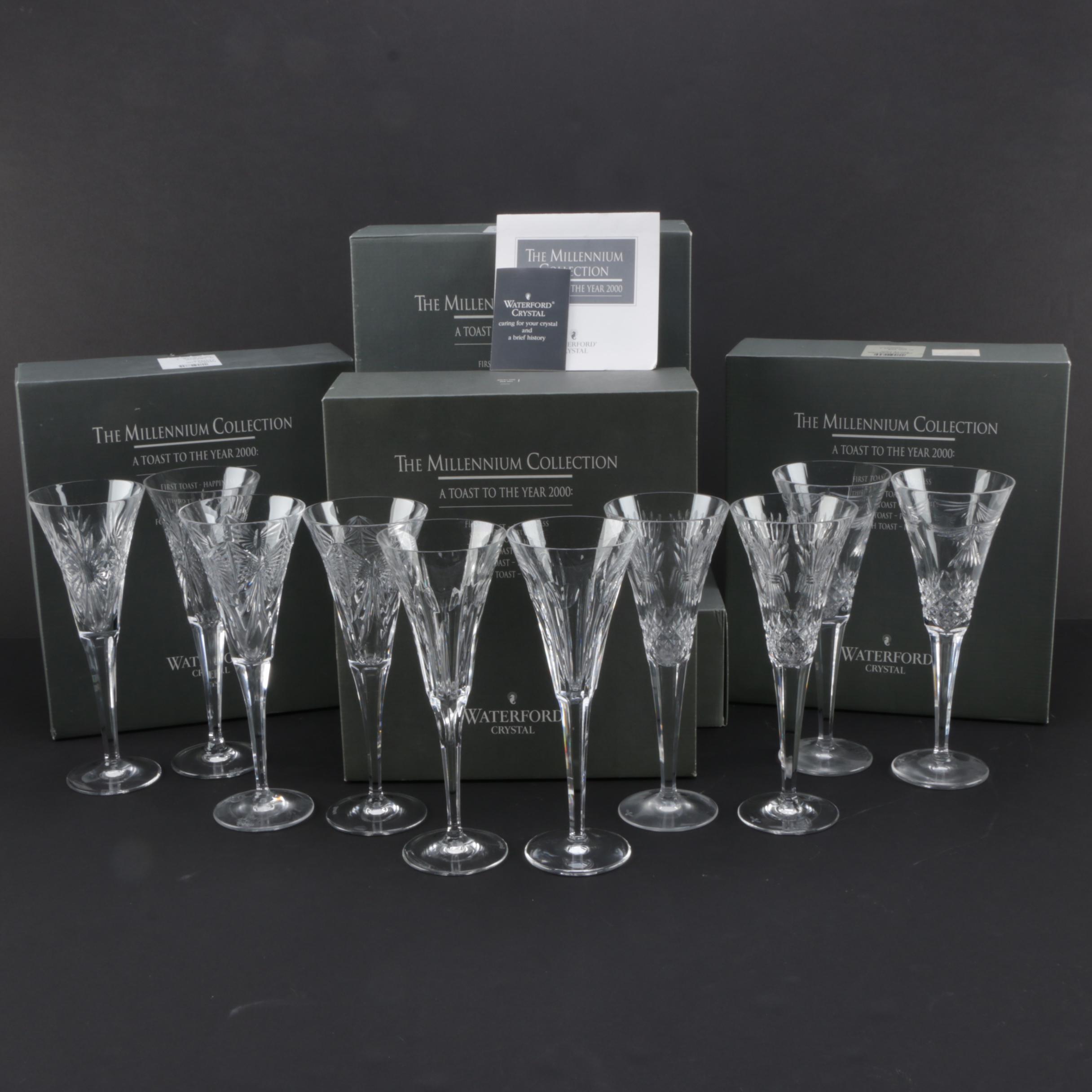 Complete Set of Waterford Crystal "Millennium Collection" Champagne Flutes