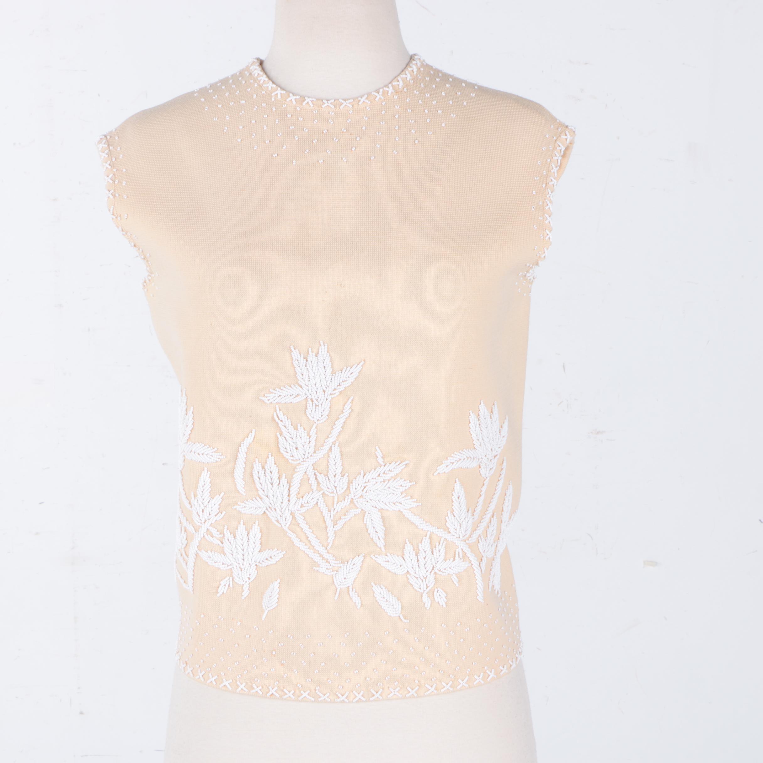 Women's Circa 1950s Vintage Beaded Sleeveless Top