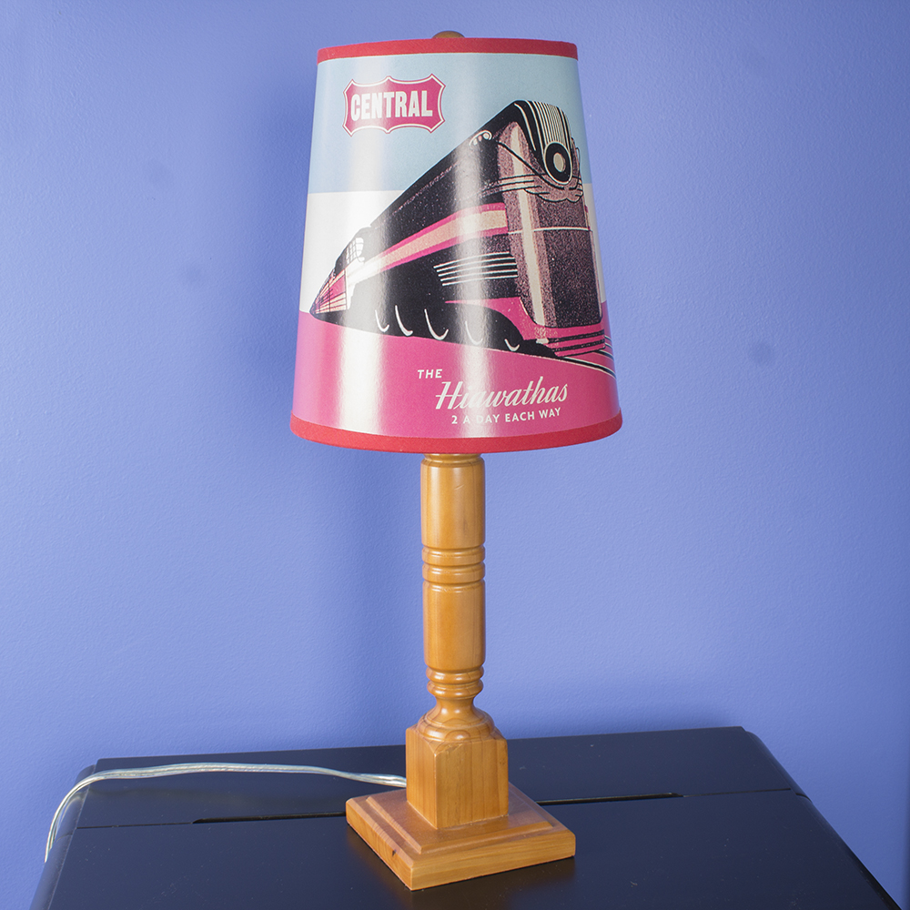Wooden Table Lamp with Train Shade