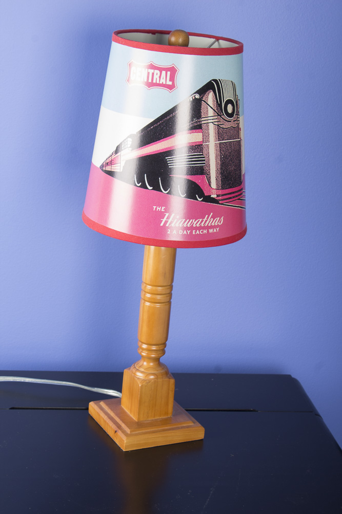Wooden Table Lamp with Train Shade