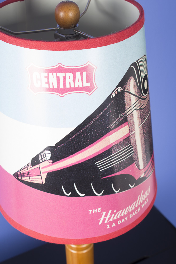 Wooden Table Lamp with Train Shade