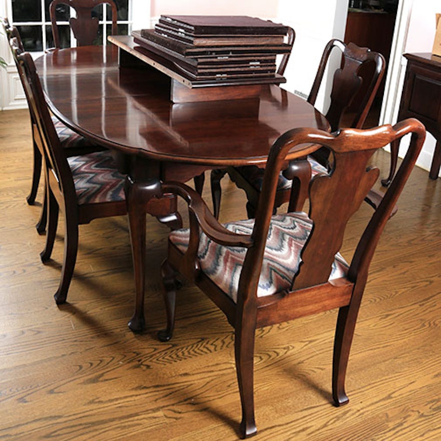 Cherry Queen Anne Style Dining Table And Six Chairs