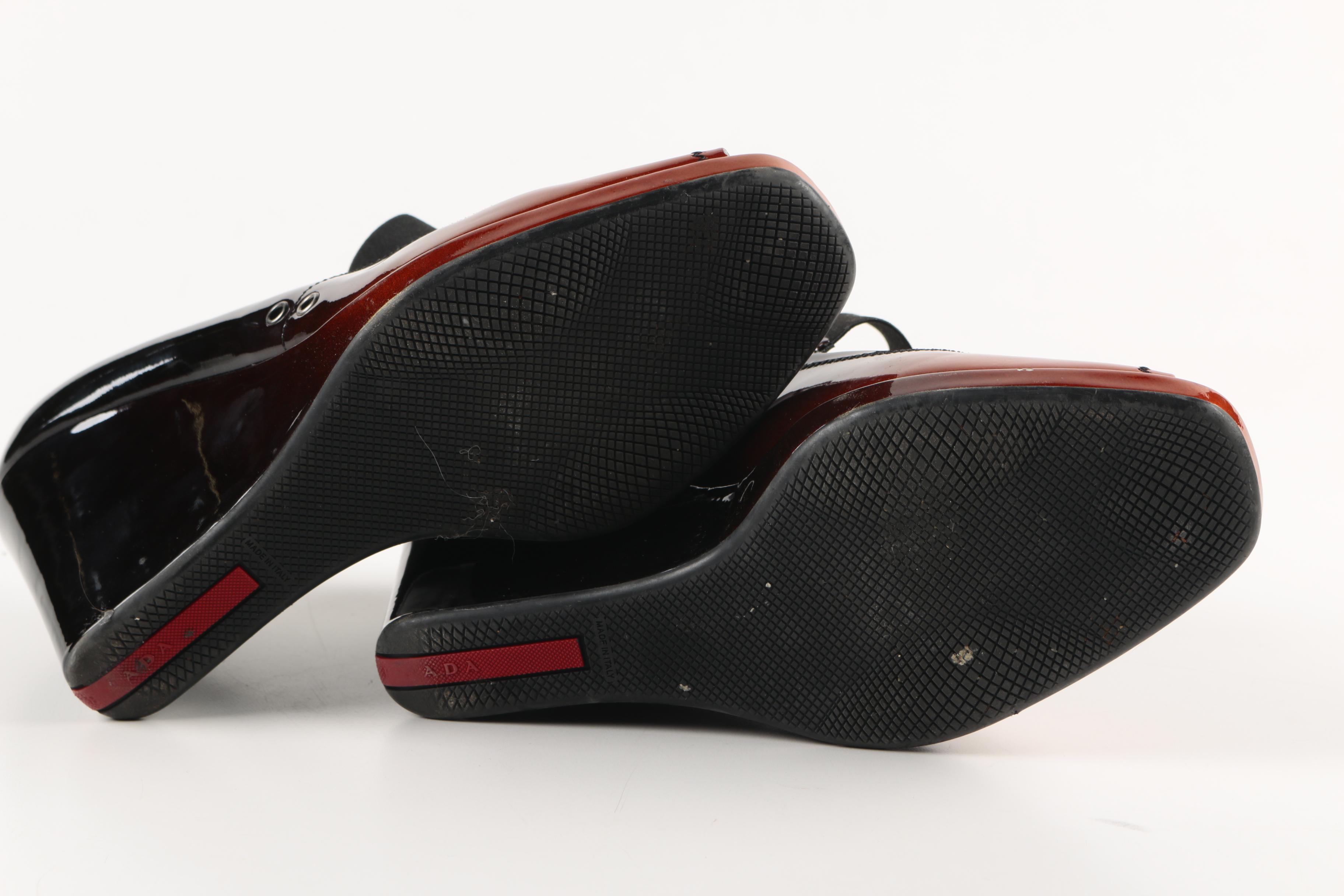 Prada Ombre Patent Leather Wedges