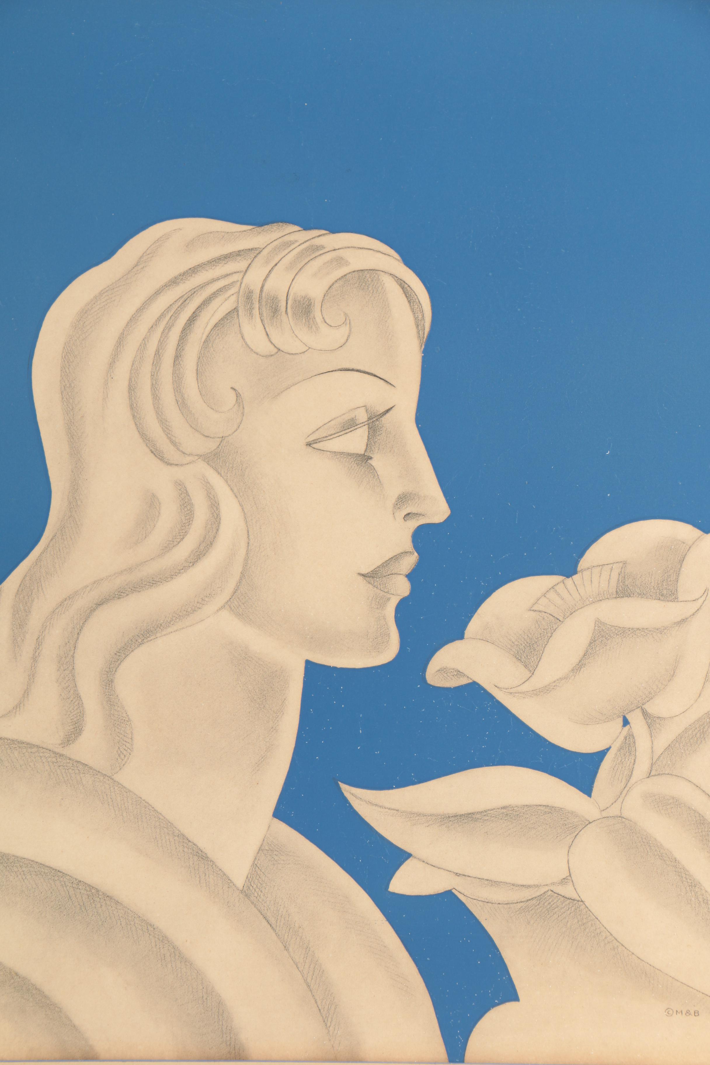 Half-Tone Print After Drawing of Woman