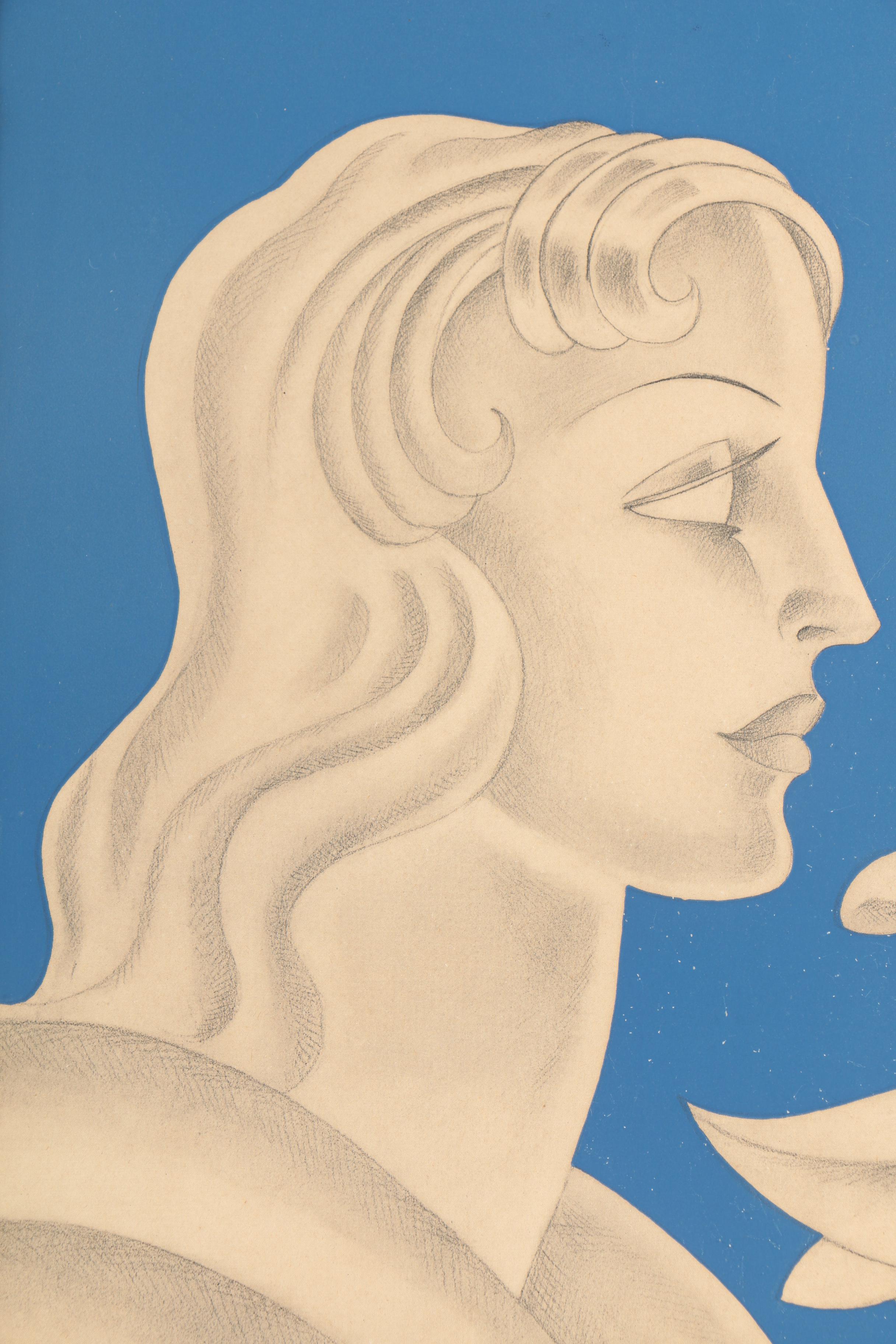 Half-Tone Print After Drawing of Woman