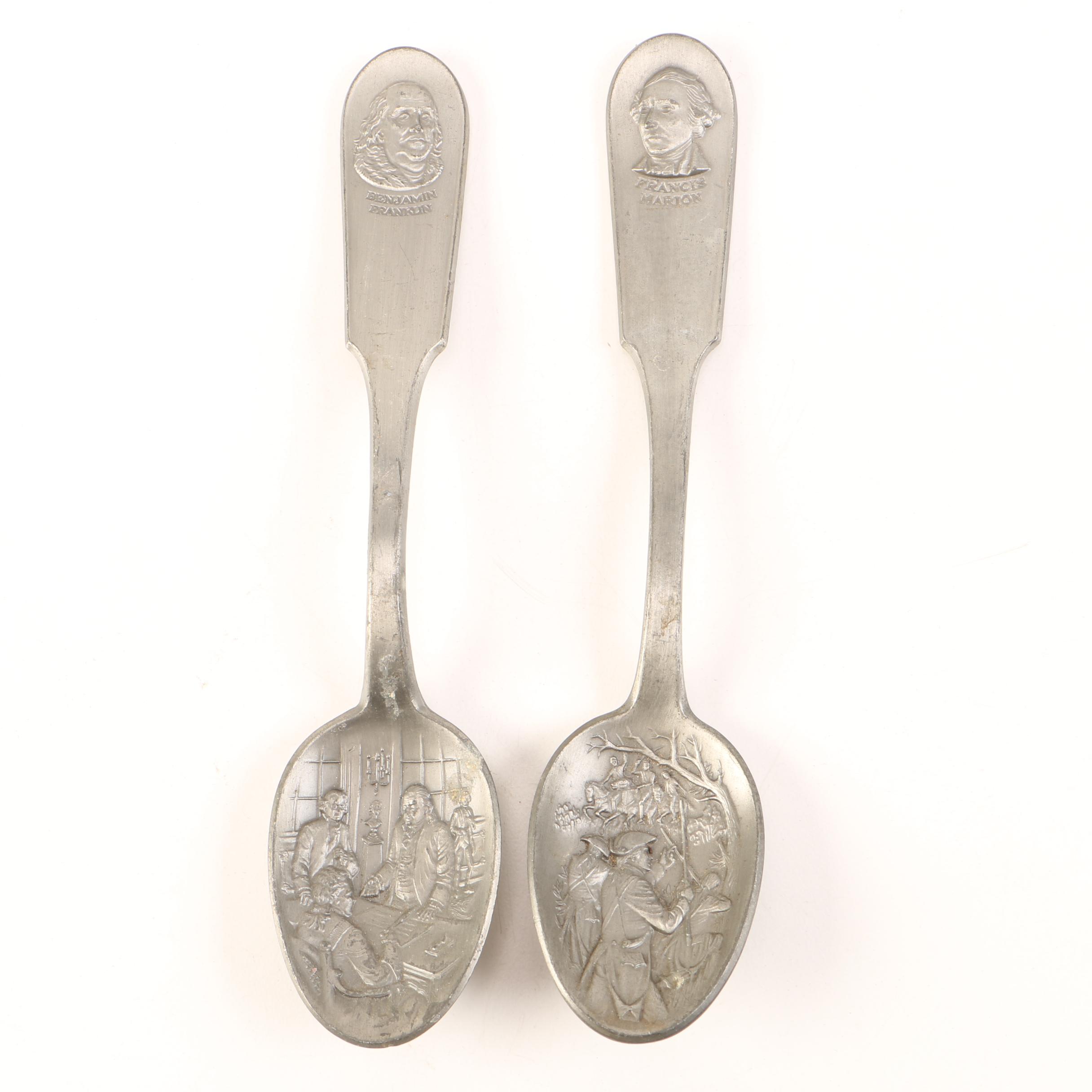 Pair of Franklin Mint "Found Fathers" Pewter Spoons