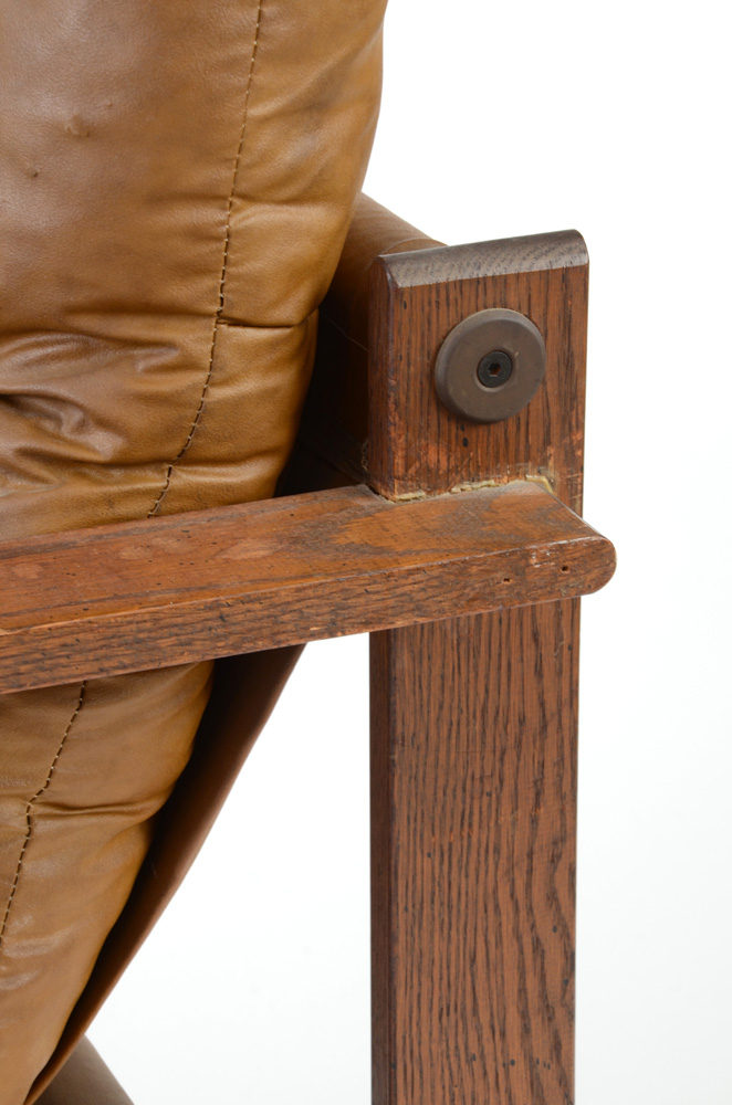 Mid-Century Brown Vinyl Sling Seat Arm Chairs