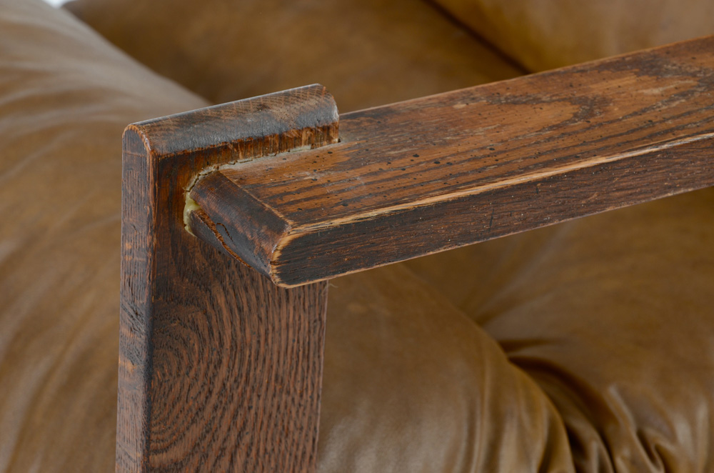 Mid-Century Brown Vinyl Sling Seat Arm Chairs