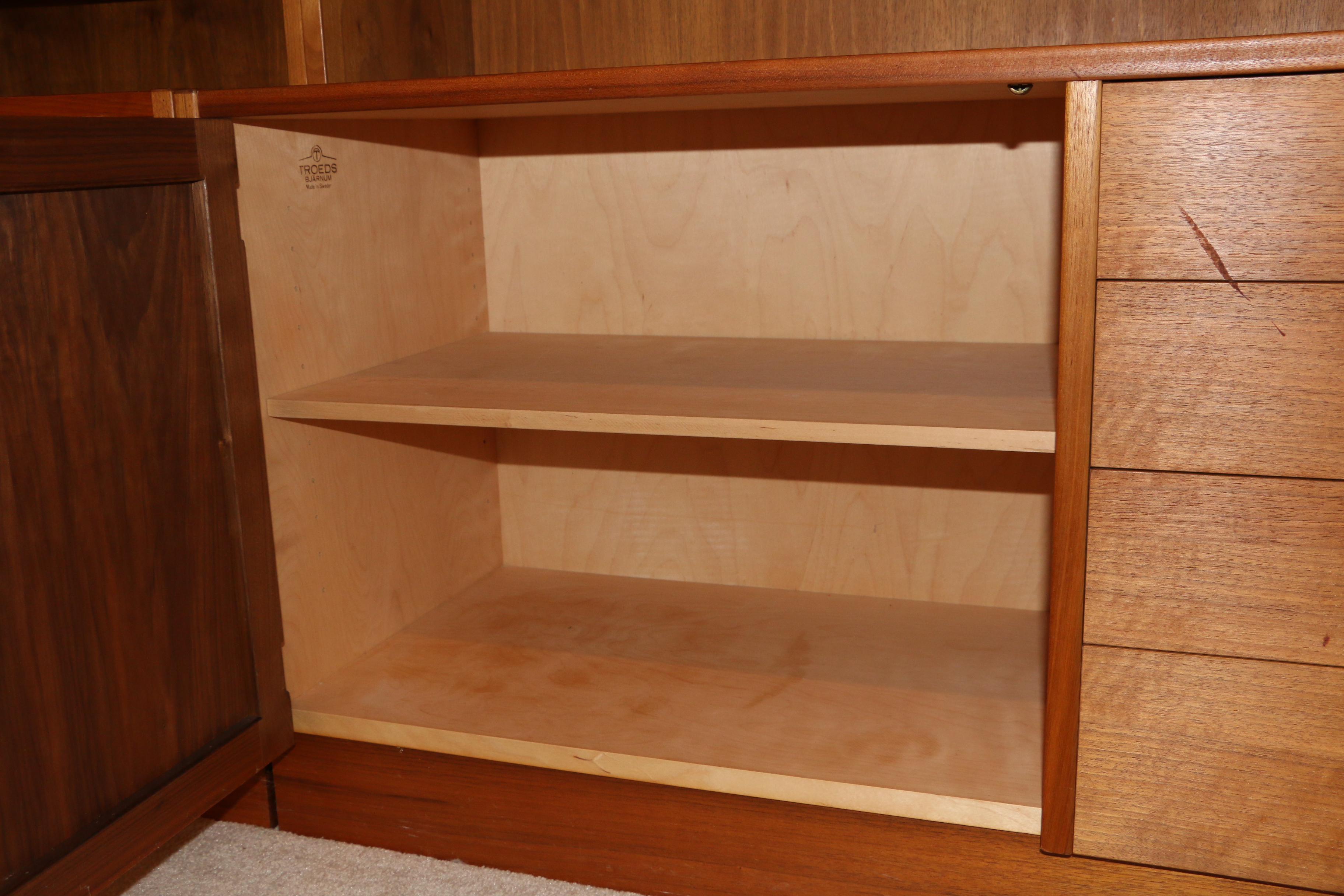 Swedish Modern Six Piece Shelving Cabinet and Curio Unit by Troeds