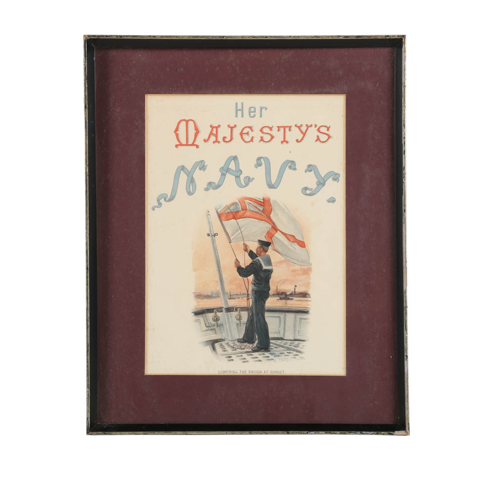 William Christian Symons Chromolithograph on Paper "Lowering the Ensign at Dawn"