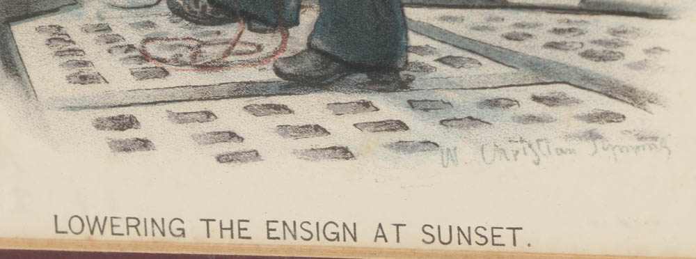 William Christian Symons Chromolithograph on Paper "Lowering the Ensign at Dawn"