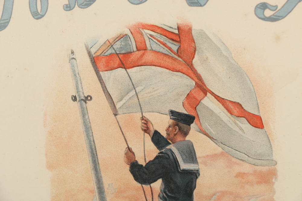 William Christian Symons Chromolithograph on Paper "Lowering the Ensign at Dawn"