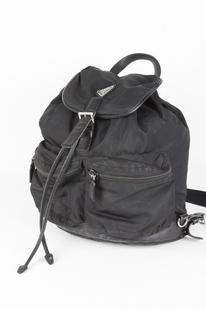 Prada Black Nylon and Leather Trimmed Backpack