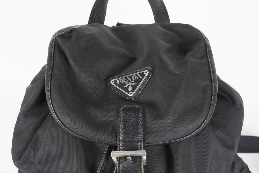 Prada Black Nylon and Leather Trimmed Backpack