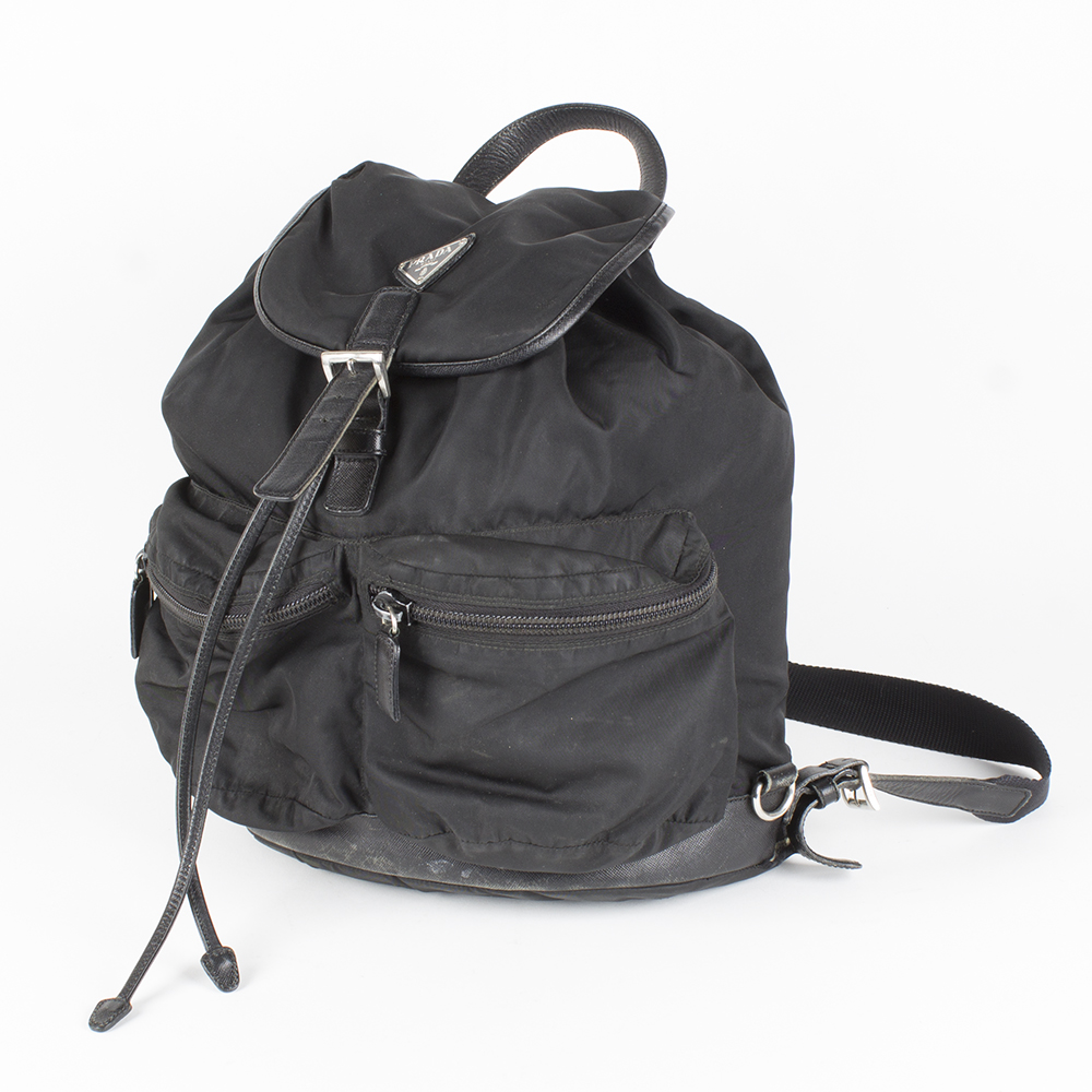 Prada Black Nylon and Leather Trimmed Backpack