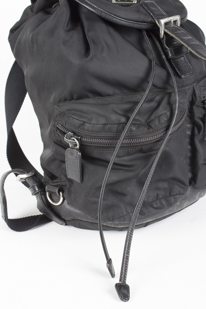 Prada Black Nylon and Leather Trimmed Backpack
