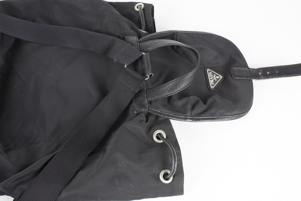 Prada Black Nylon and Leather Trimmed Backpack