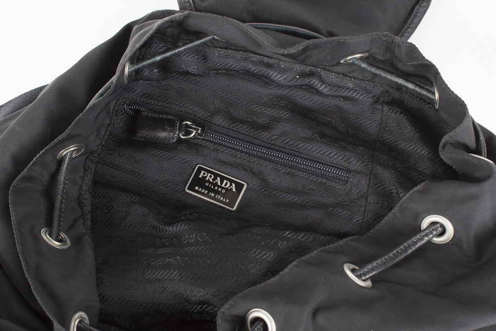 Prada Black Nylon and Leather Trimmed Backpack