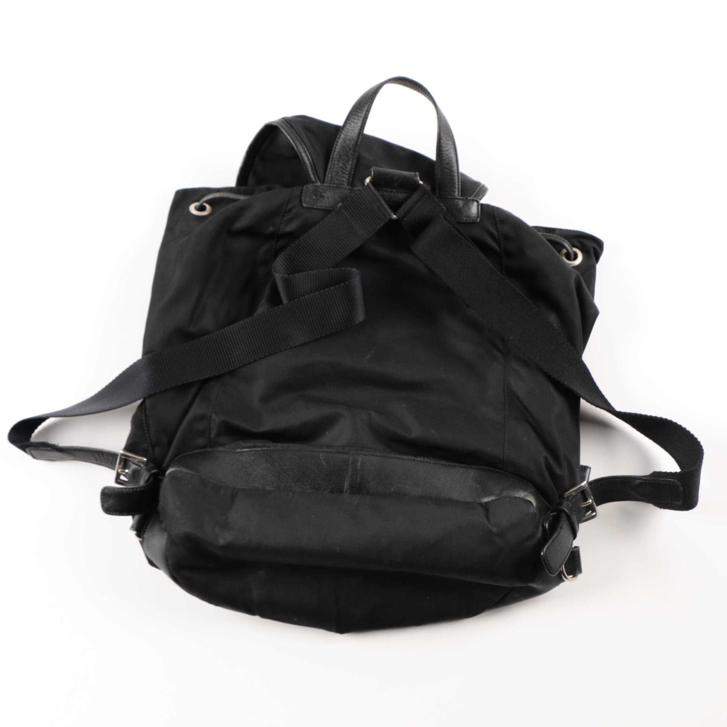 Prada Black Nylon and Leather Trimmed Backpack