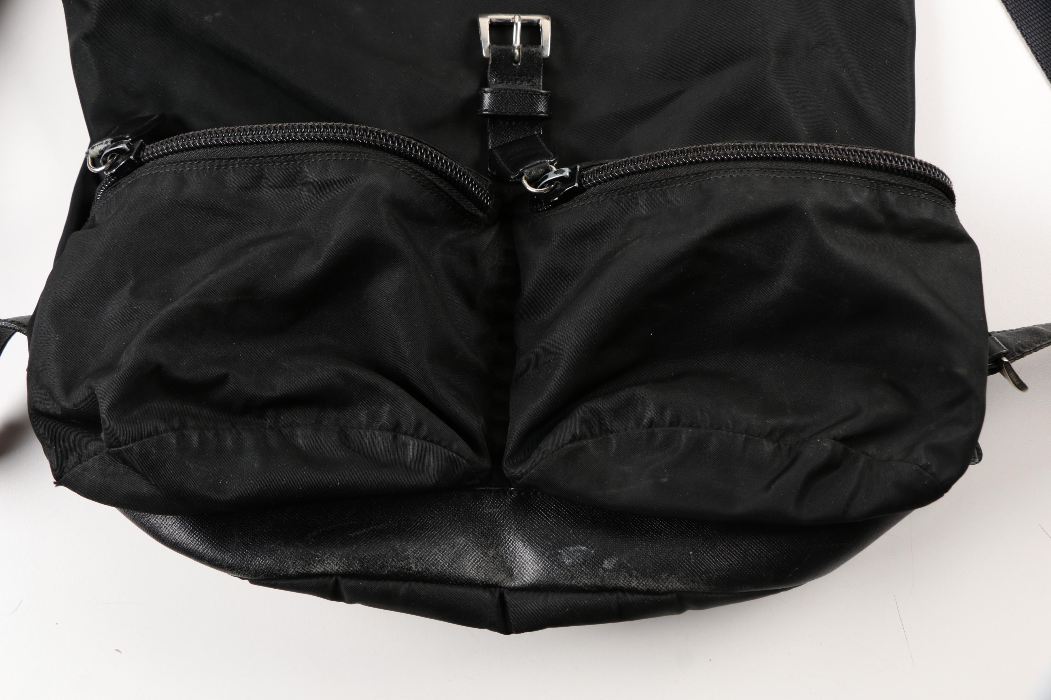 Prada Black Nylon and Leather Trimmed Backpack