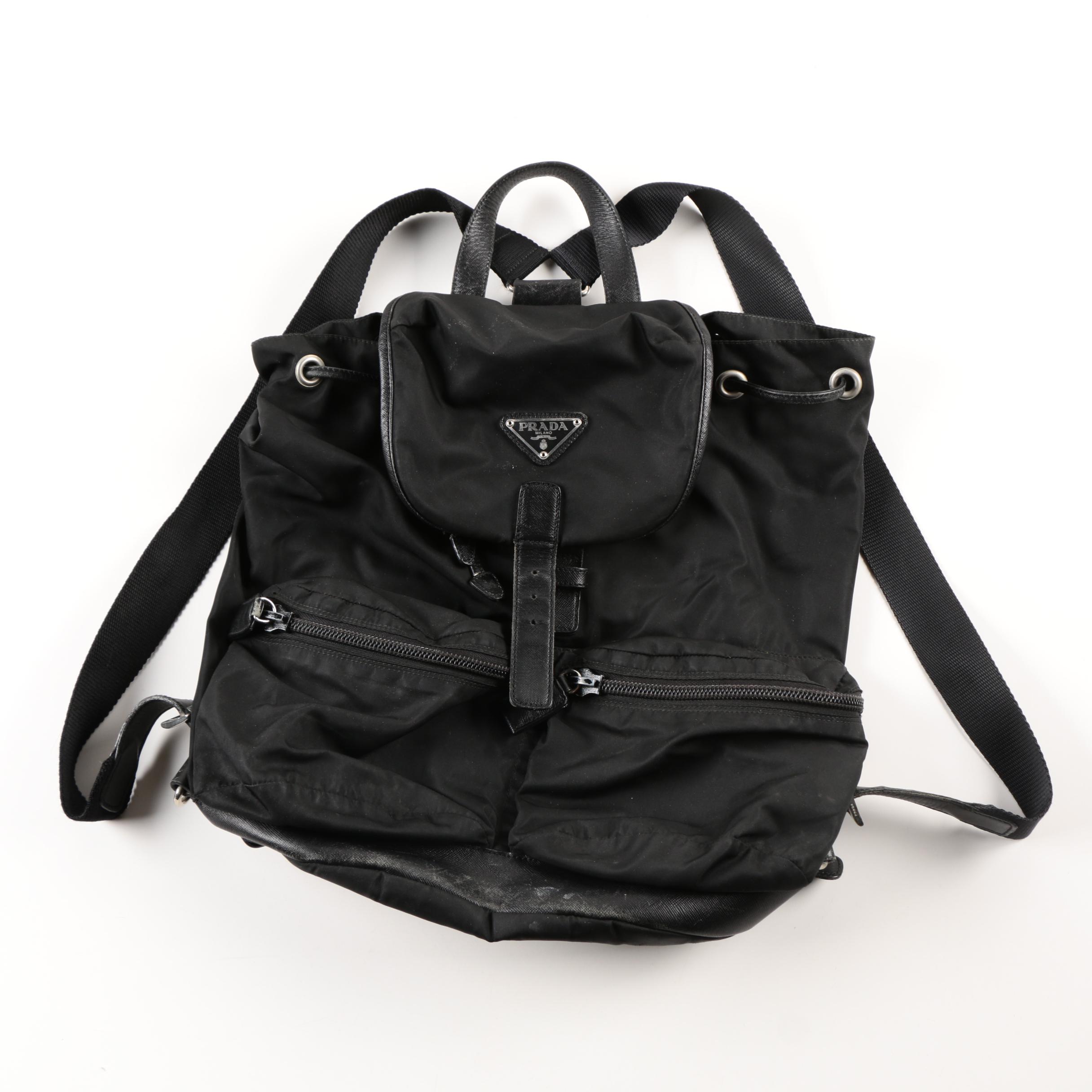 Prada Black Nylon and Leather Trimmed Backpack