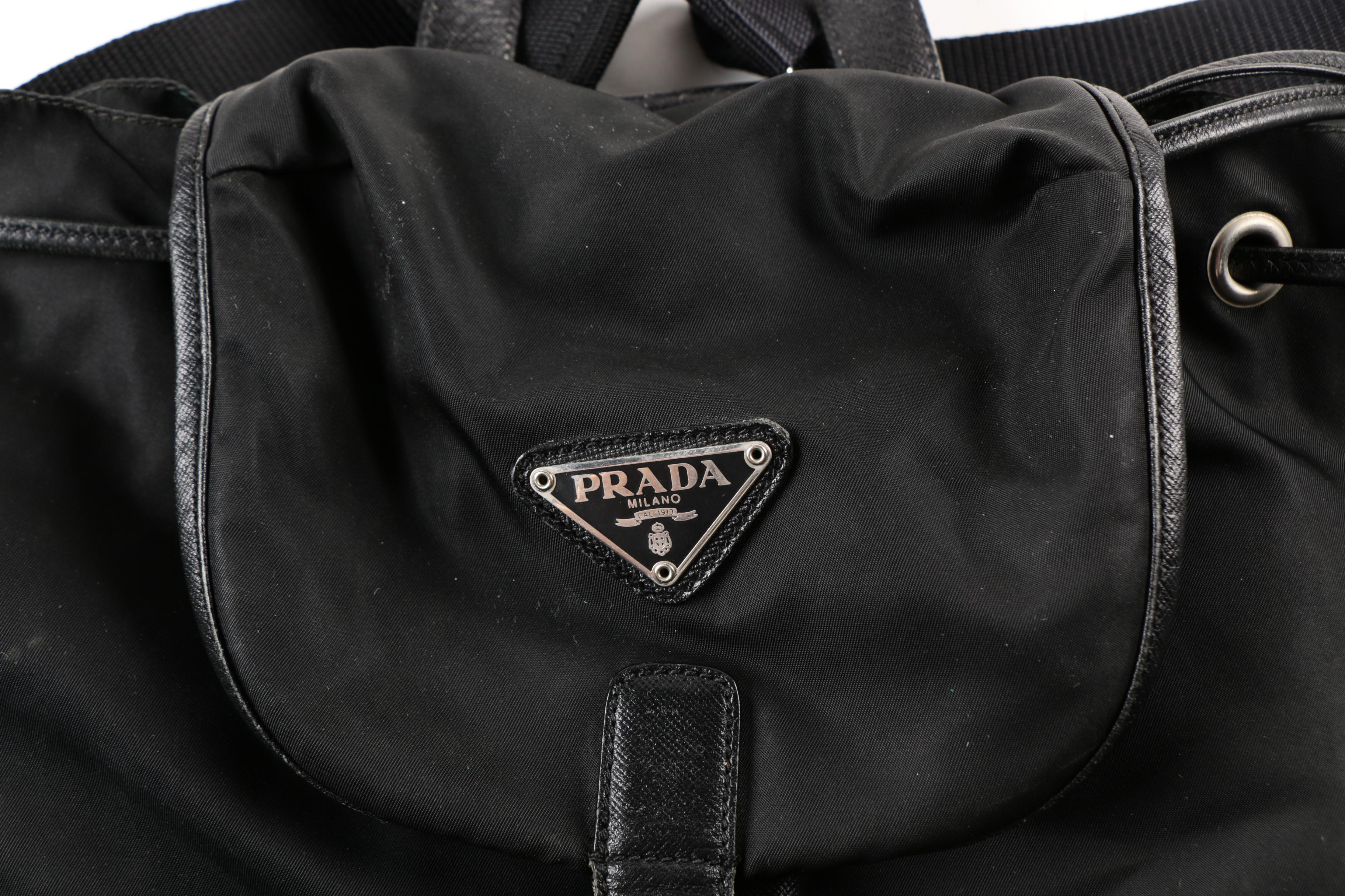 Prada Black Nylon and Leather Trimmed Backpack
