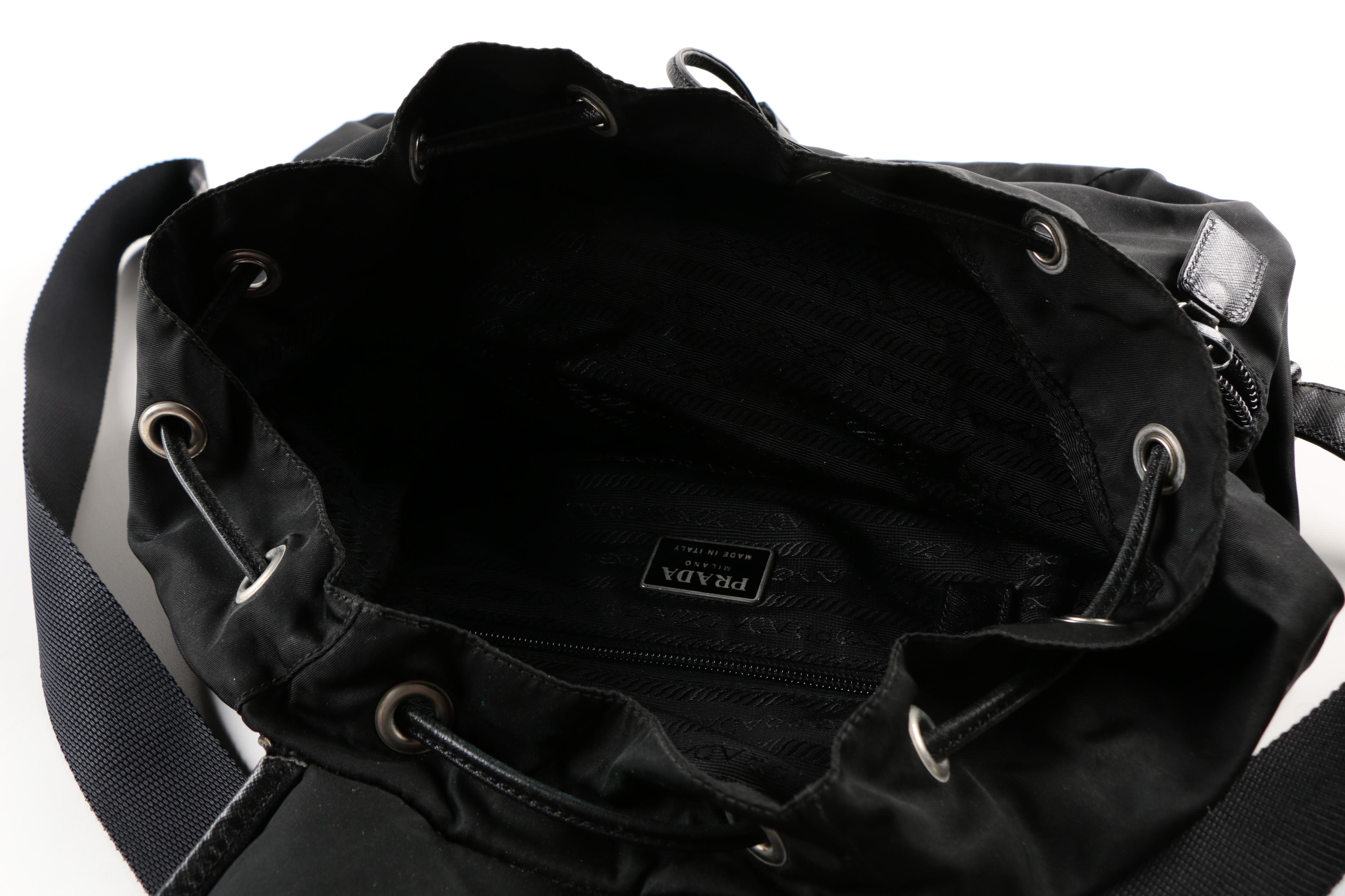 Prada Black Nylon and Leather Trimmed Backpack
