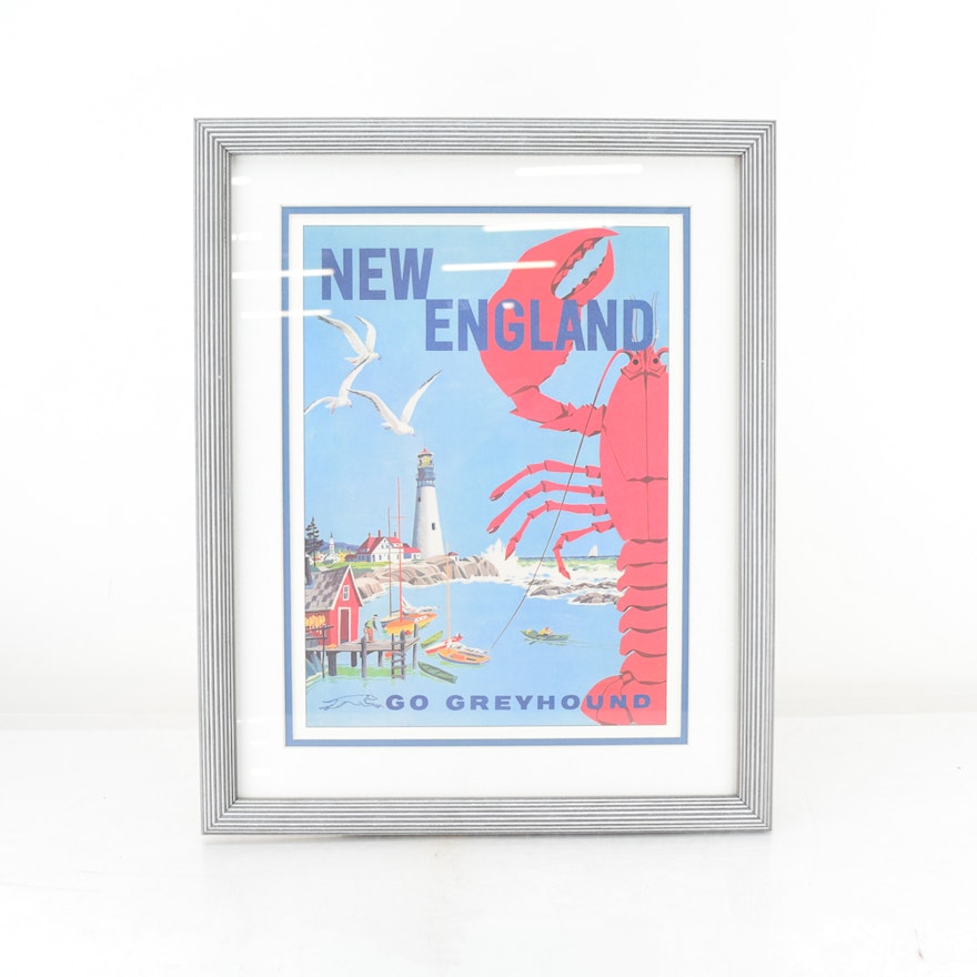 Vintage Greyhound Bus Line Travel Advertisement for "New England"