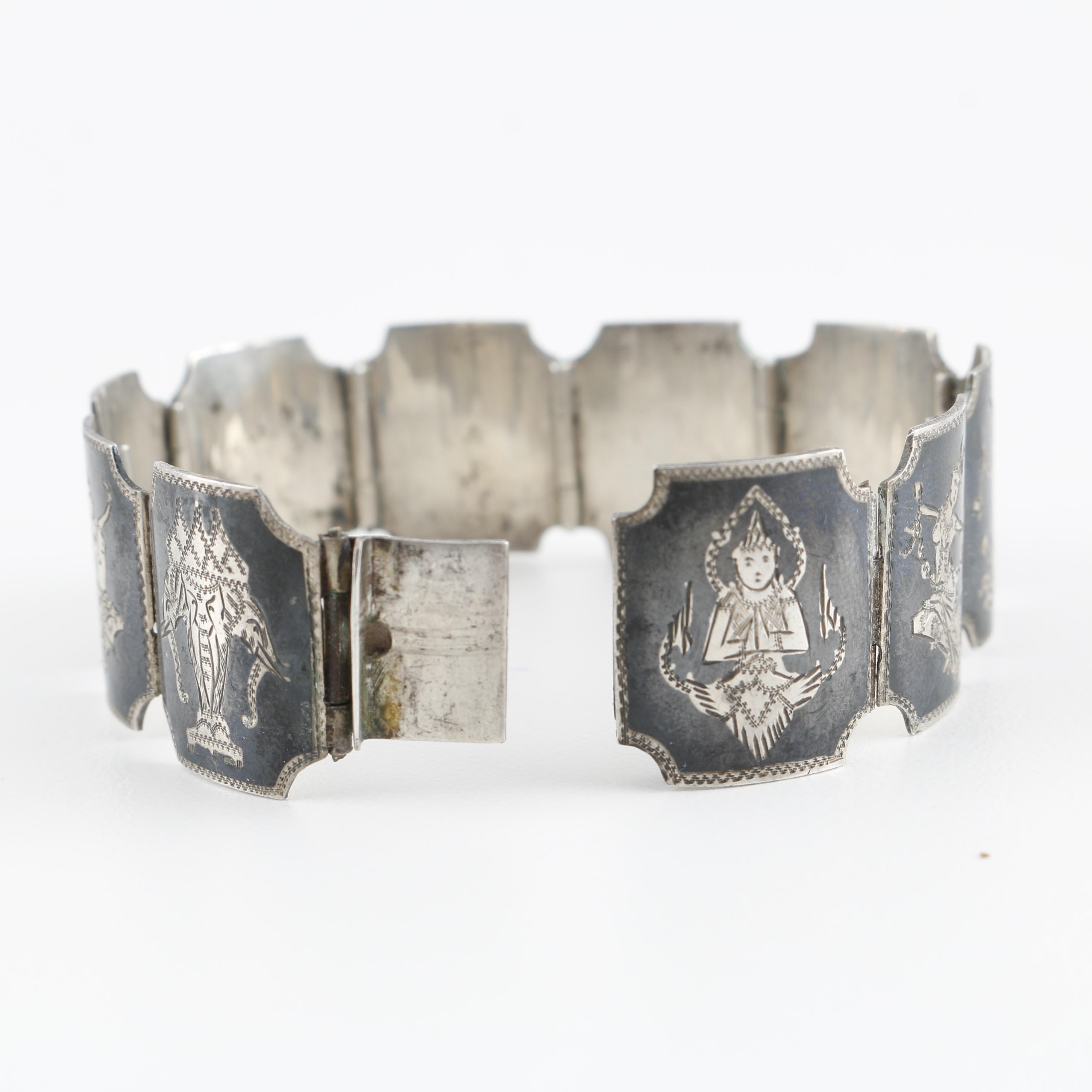 Vintage Sterling Silver Jewelry Including a Thai Bracelet and 800 Silver