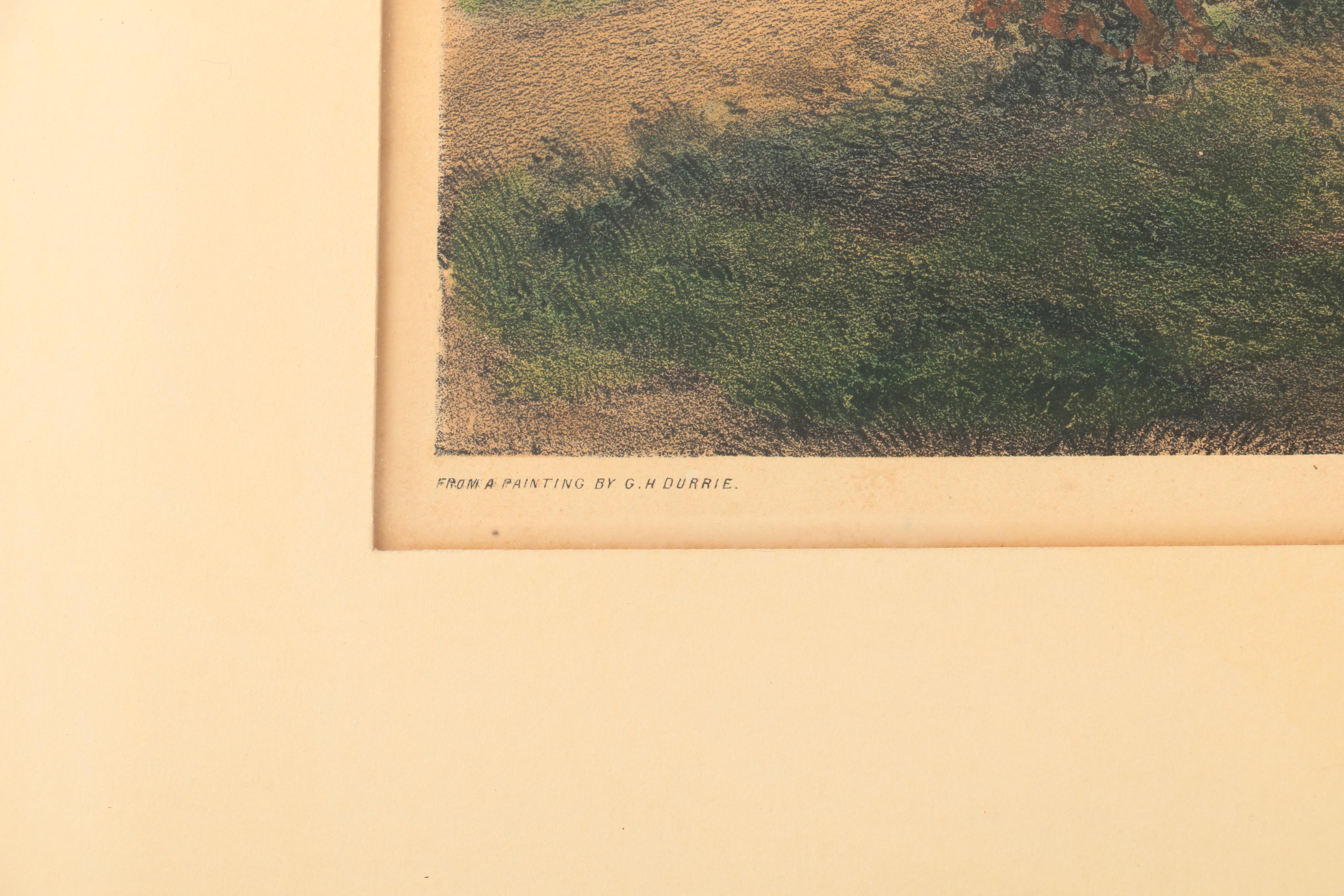 Rare Pair of G. H. Durrie Hand Colored Lithographs "East Rock" and "West Rock"