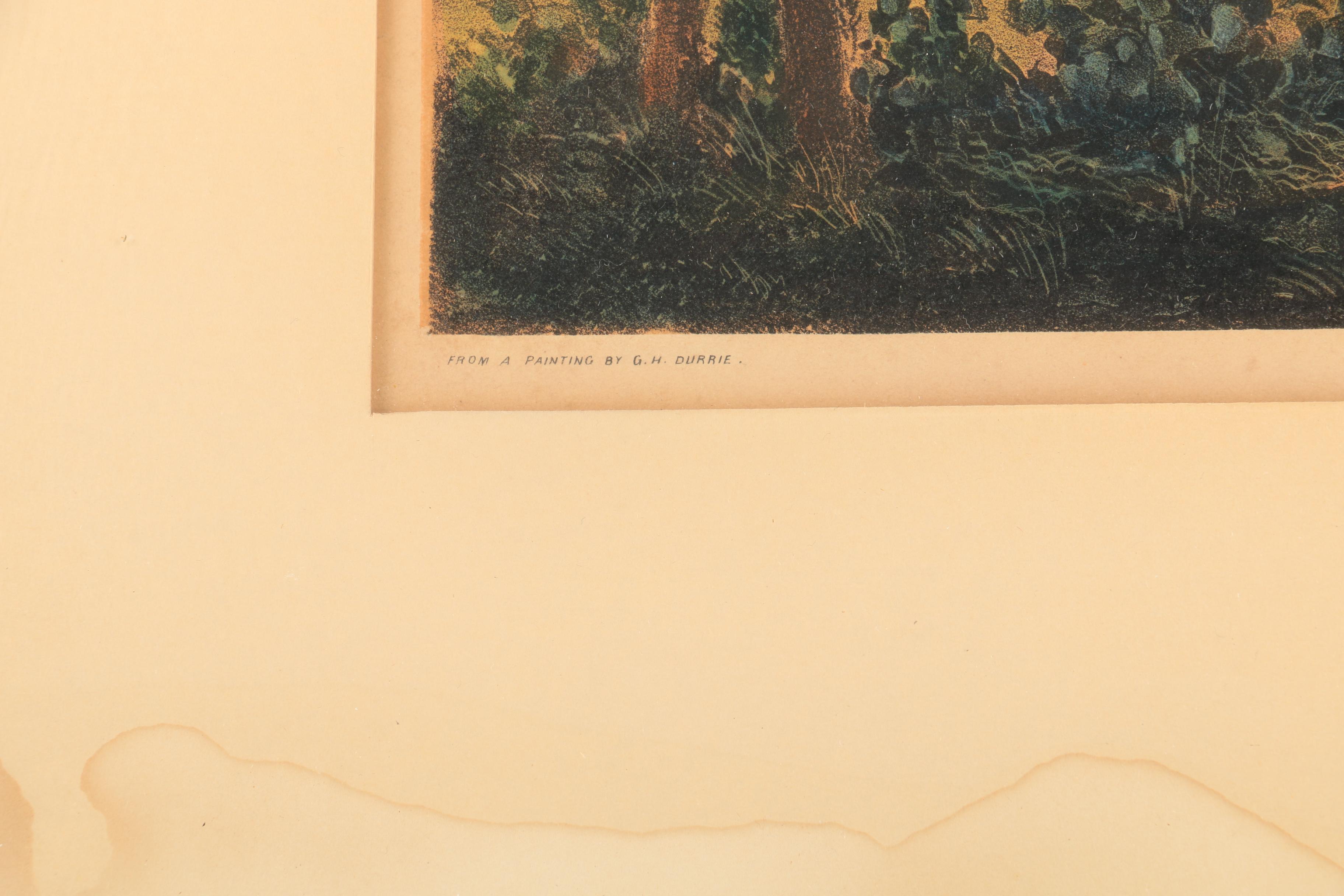 Rare Pair of G. H. Durrie Hand Colored Lithographs "East Rock" and "West Rock"