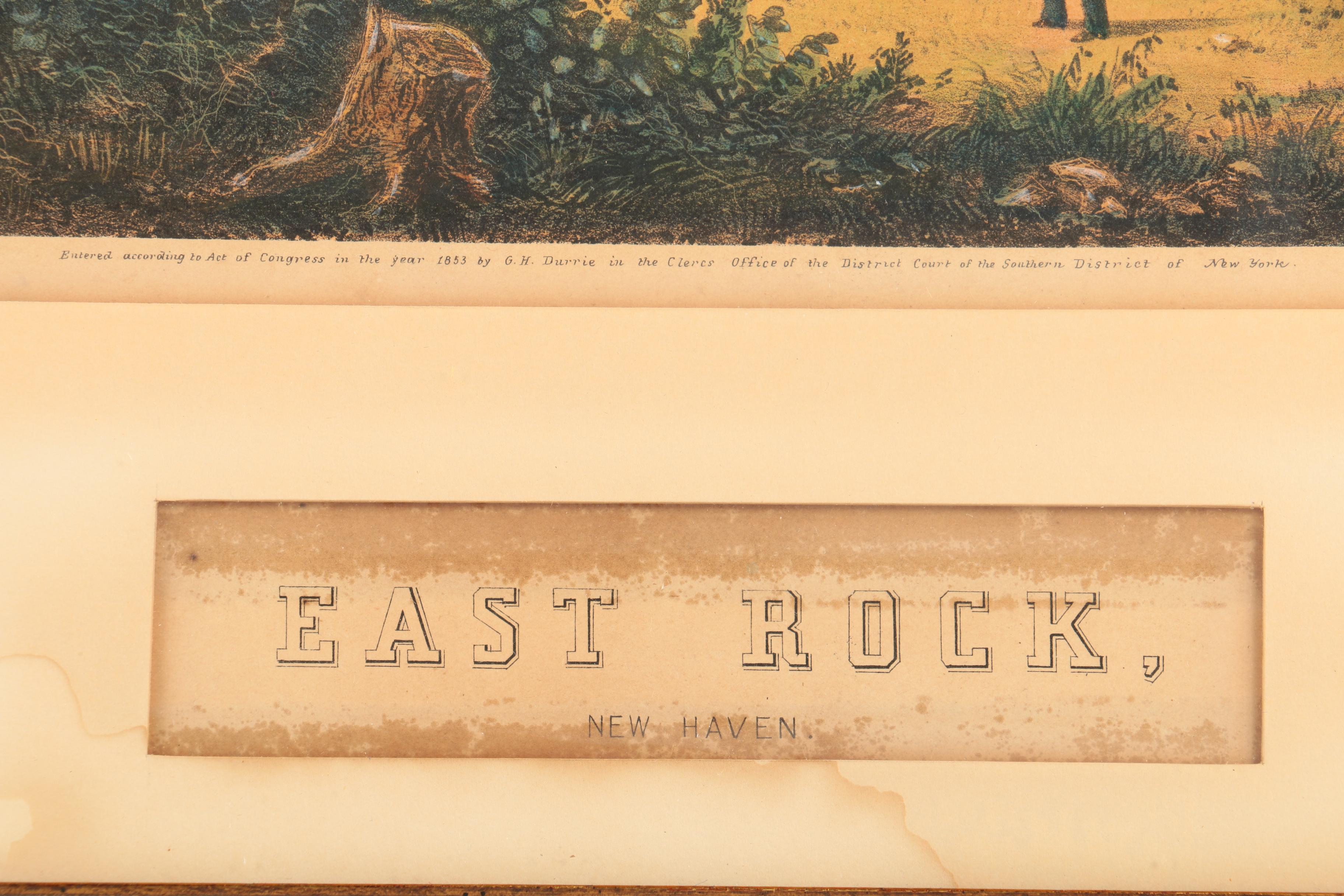 Rare Pair of G. H. Durrie Hand Colored Lithographs "East Rock" and "West Rock"