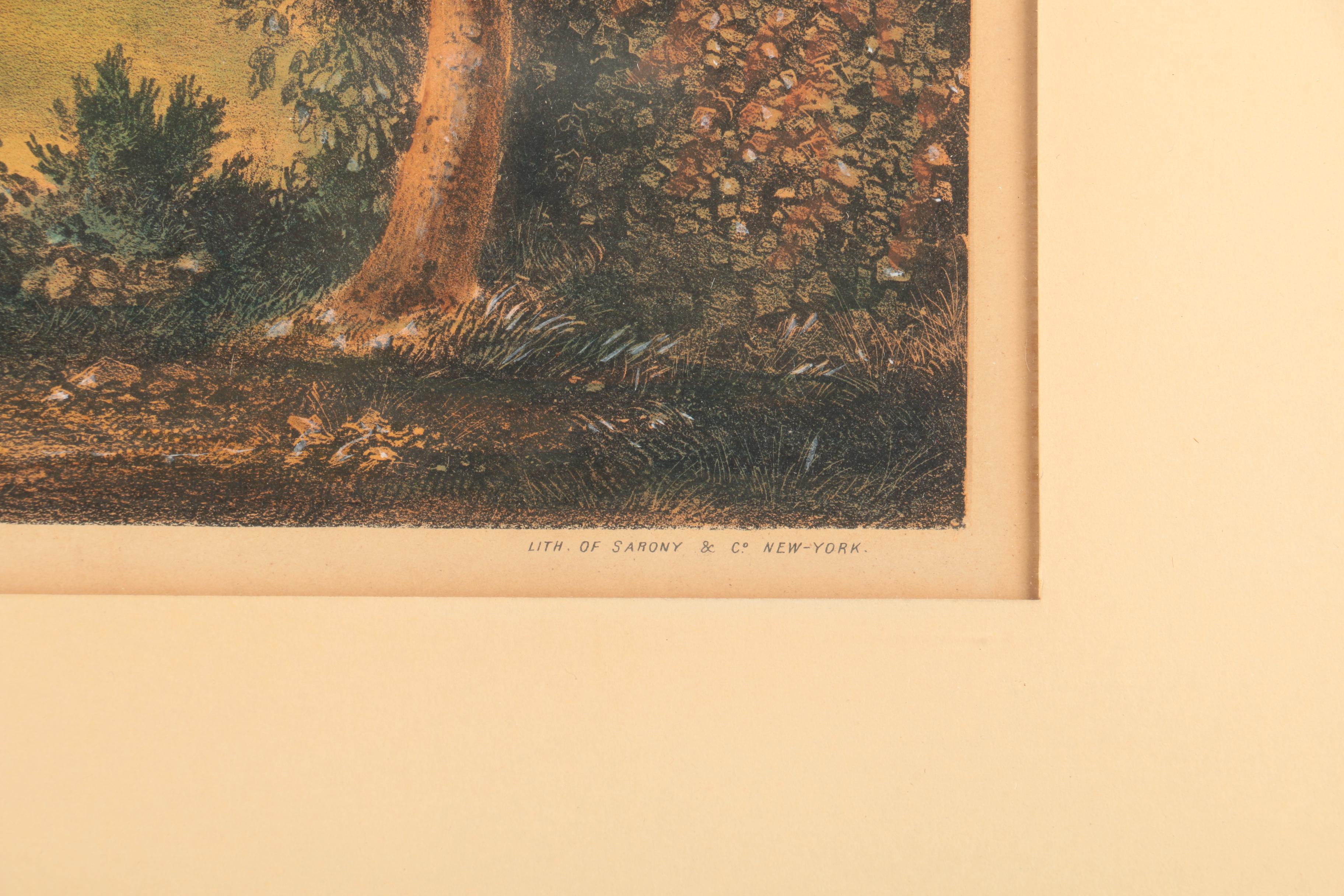 Rare Pair of G. H. Durrie Hand Colored Lithographs "East Rock" and "West Rock"