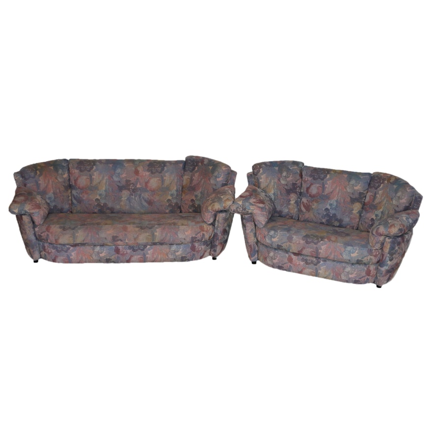 1980s Modern Floral Patterned Sofa and Loveseat by Josef Otmar