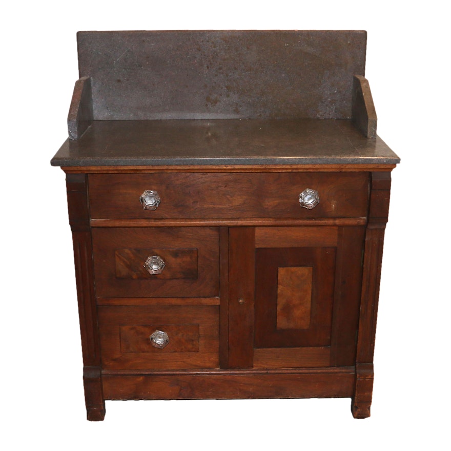 Antique Eastlake Style Walnut Wash Stand with Stone Top