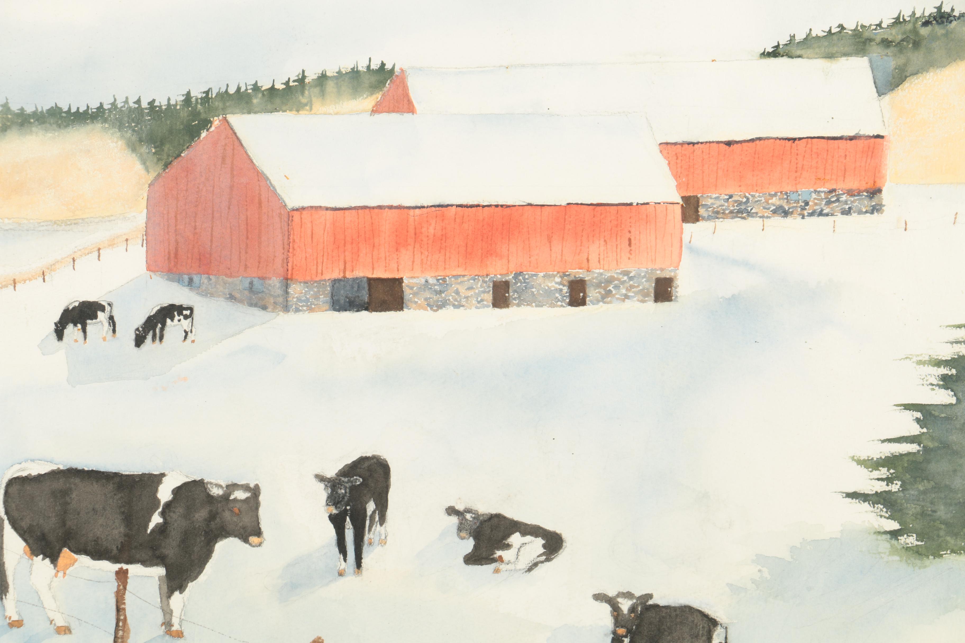 Melissa Hooke Watercolor Painting of Farm Scene