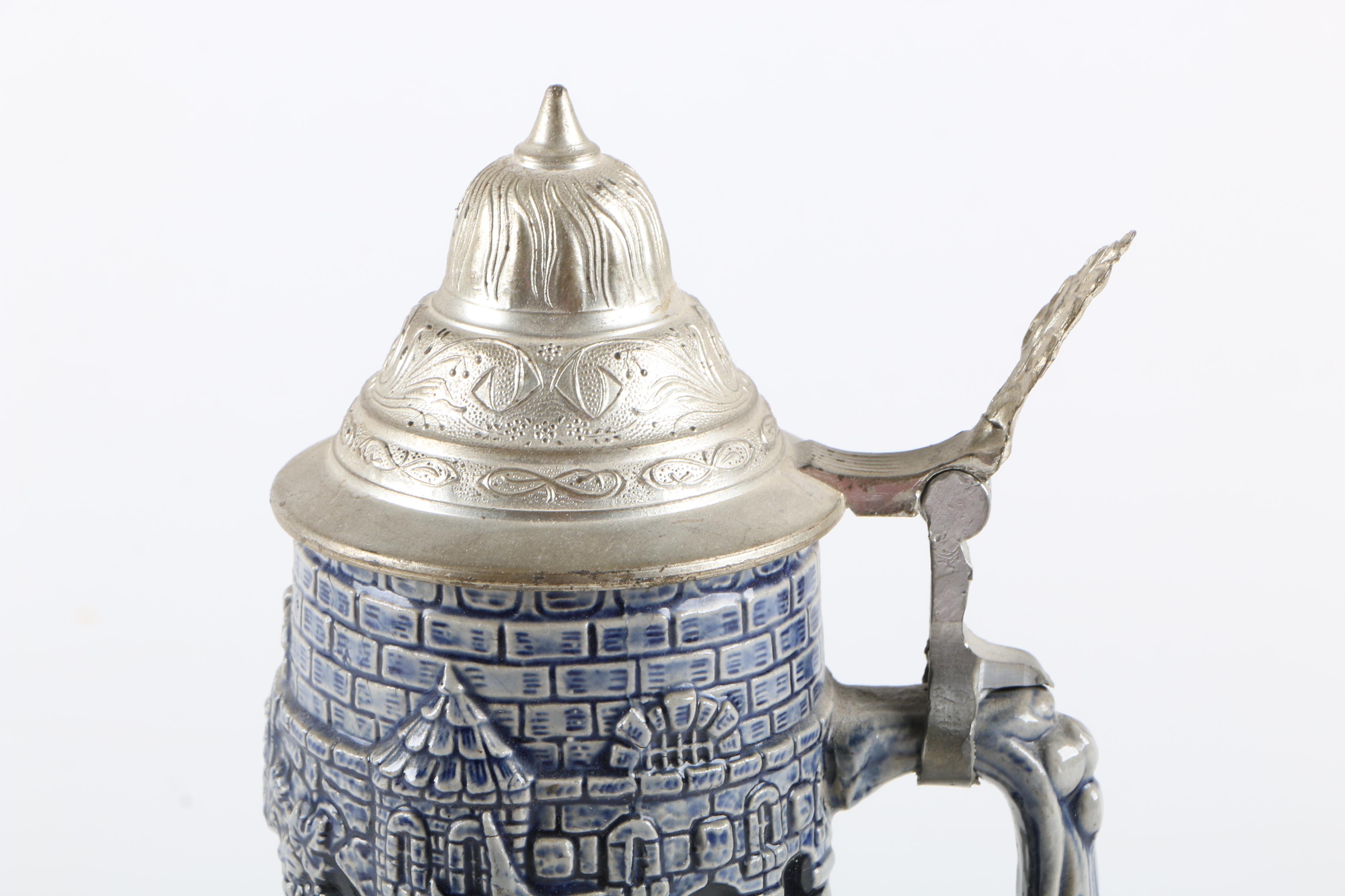 German Stein, Metal Wine Bottle Holder/Pourer, and Egyptian Palette Replica