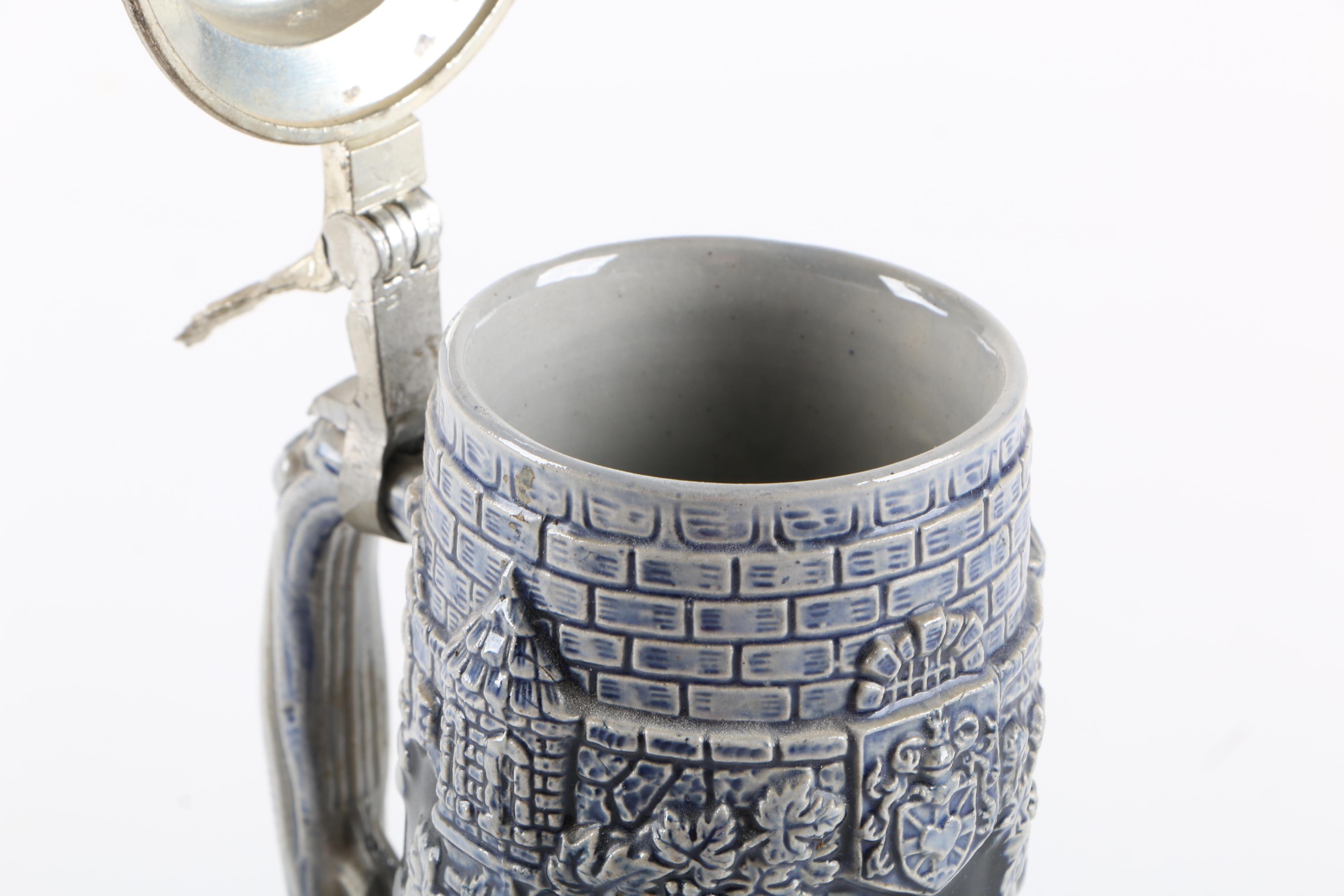 German Stein, Metal Wine Bottle Holder/Pourer, and Egyptian Palette Replica