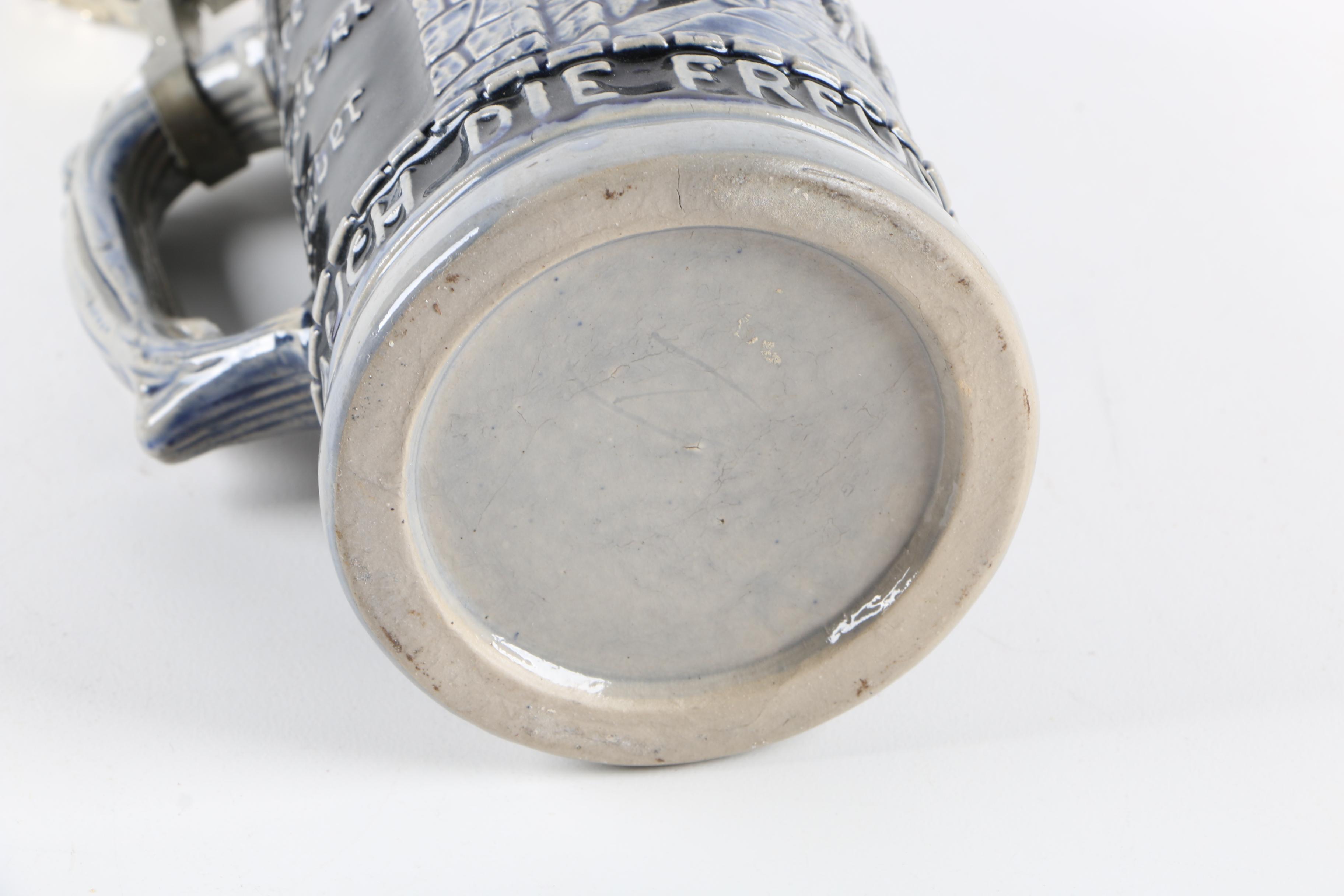 German Stein, Metal Wine Bottle Holder/Pourer, and Egyptian Palette Replica