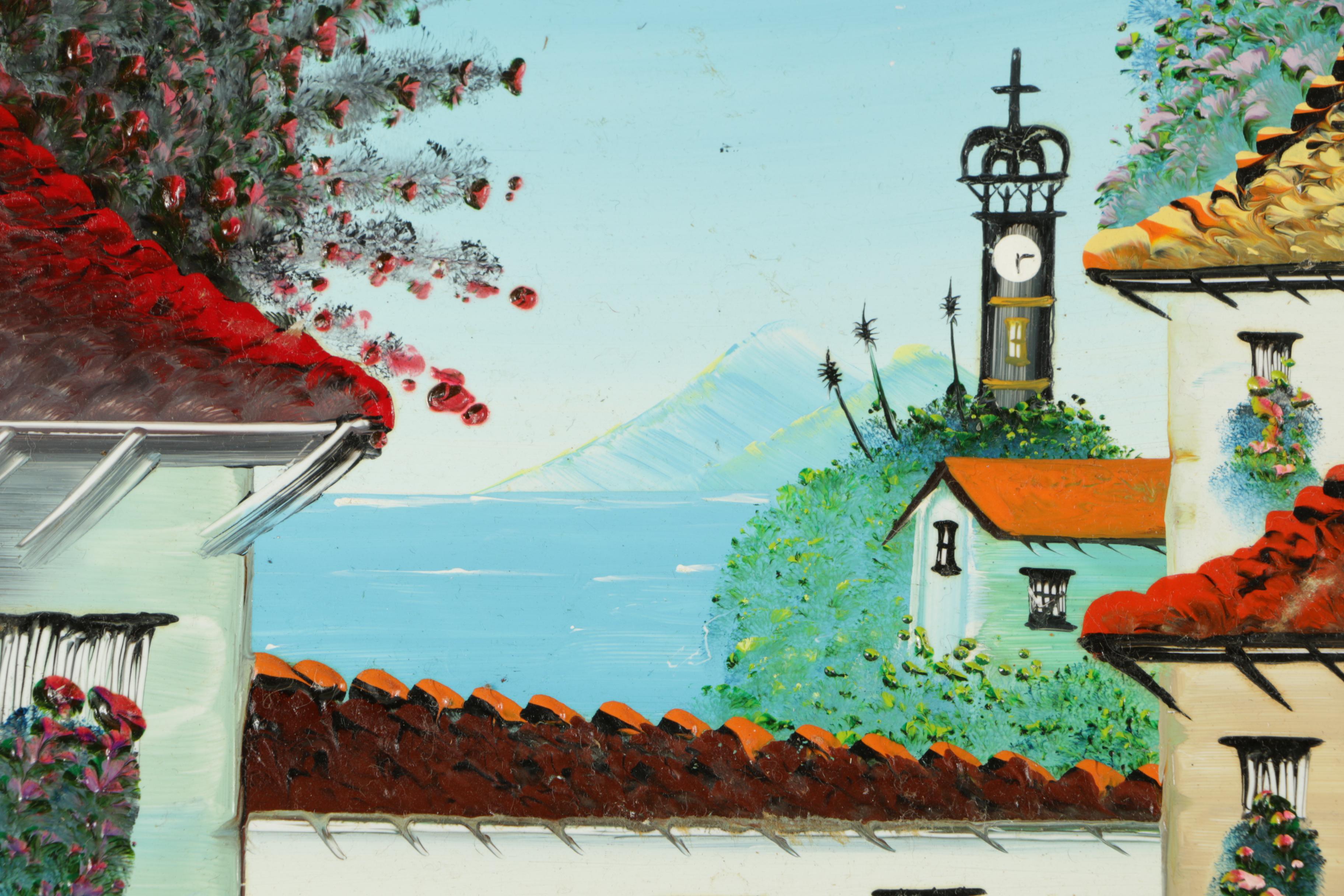 Acrylic Painting on Porcelain of a Beachfront Dwelling