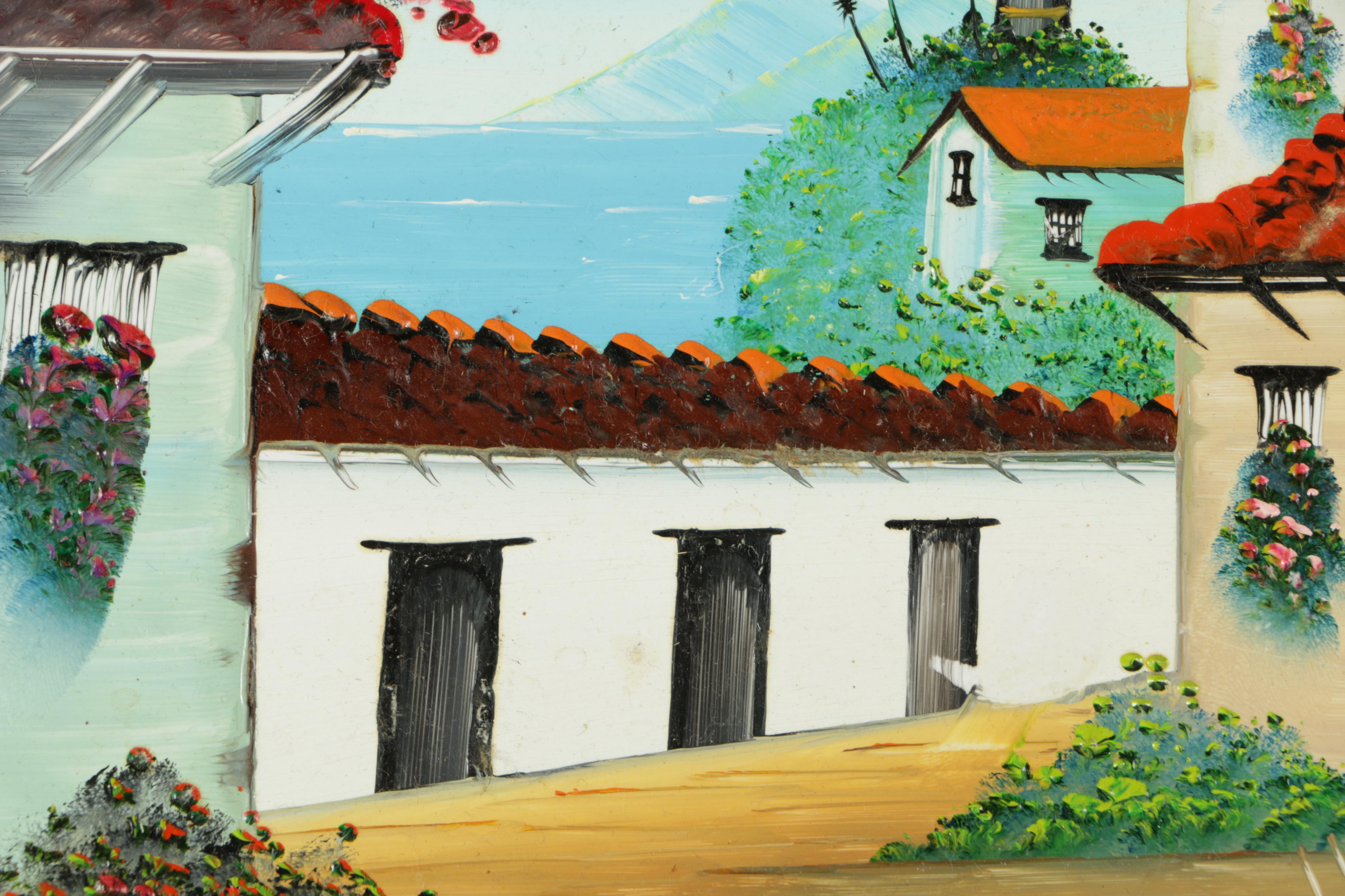 Acrylic Painting on Porcelain of a Beachfront Dwelling