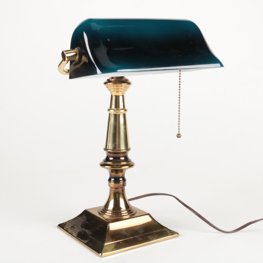 Vintage Brass Banker Lamp