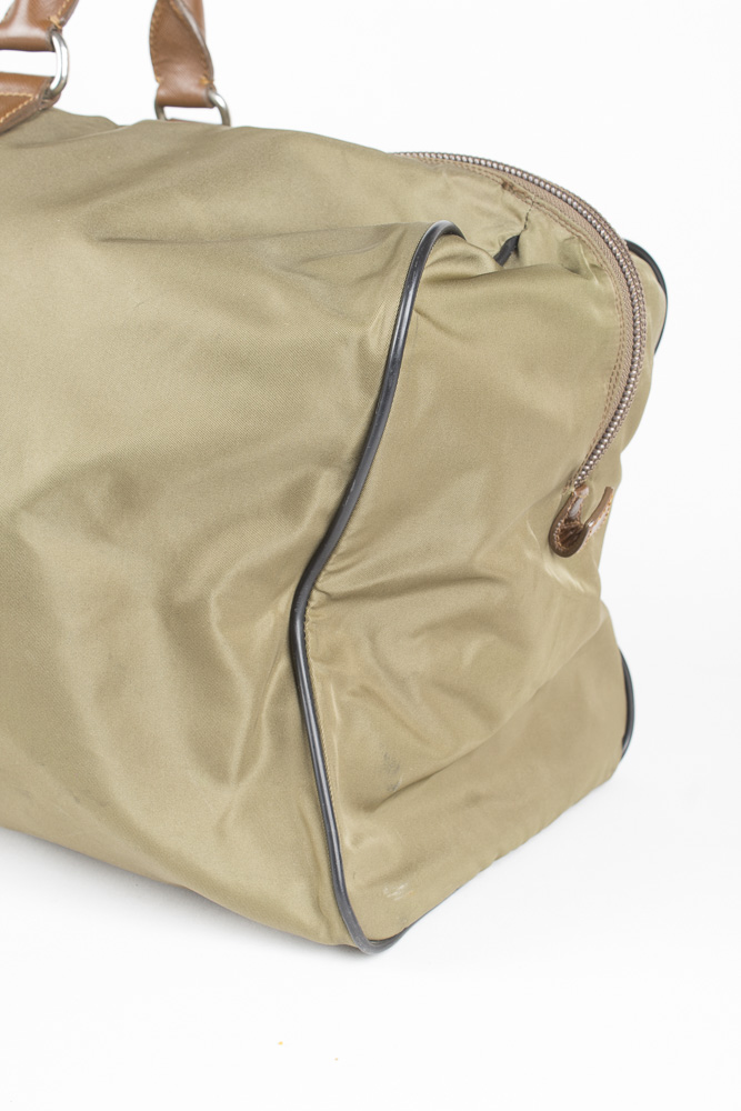 Prada Olive Green Weekender Bag with Leather Accents