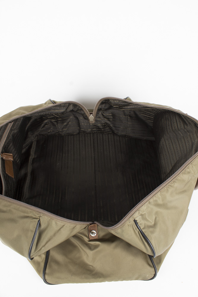 Prada Olive Green Weekender Bag with Leather Accents