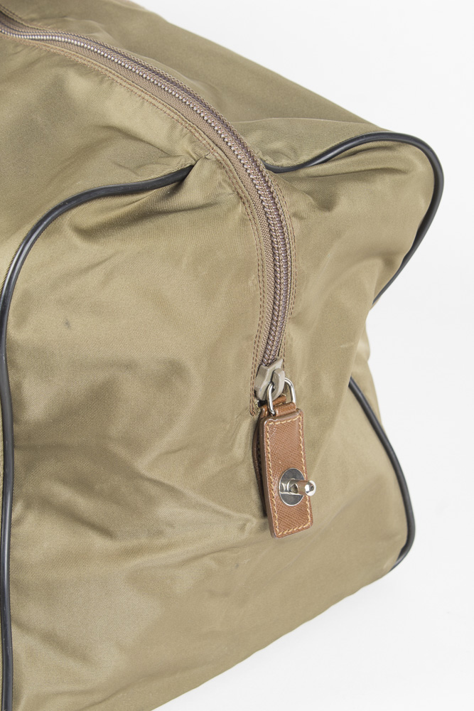 Prada Olive Green Weekender Bag with Leather Accents