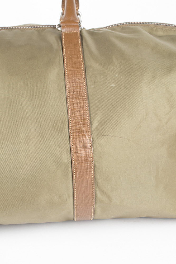 Prada Olive Green Weekender Bag with Leather Accents