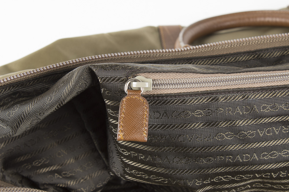 Prada Olive Green Weekender Bag with Leather Accents