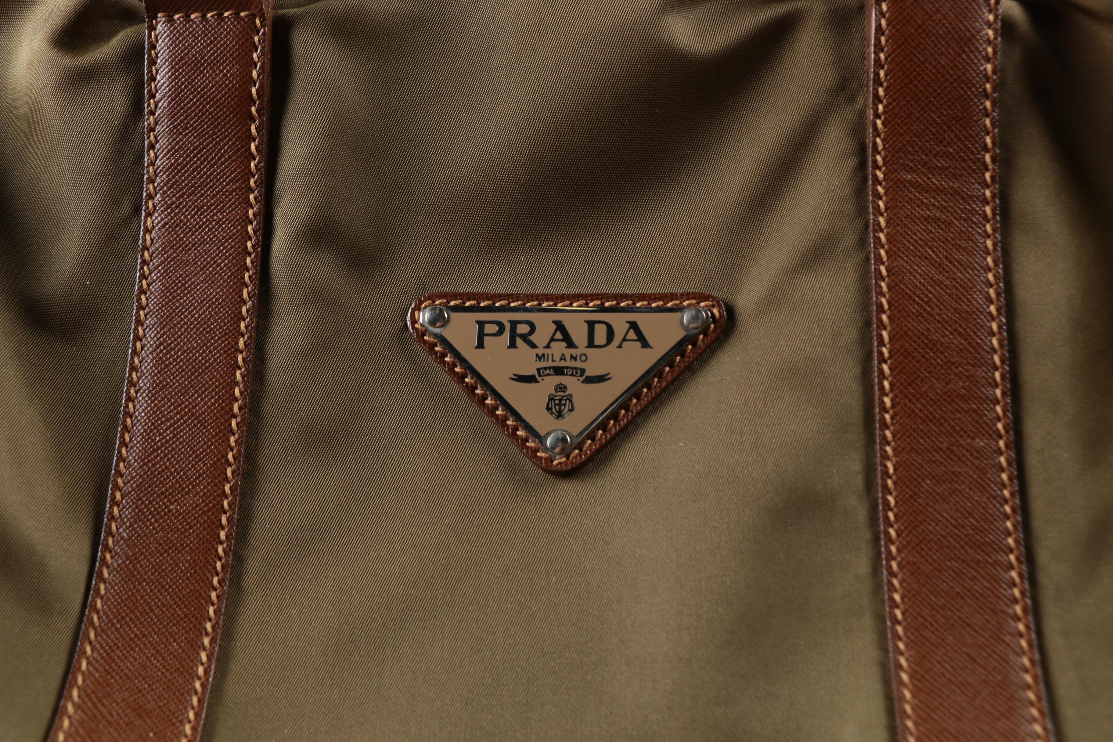 Prada Olive Green Weekender Bag with Leather Accents