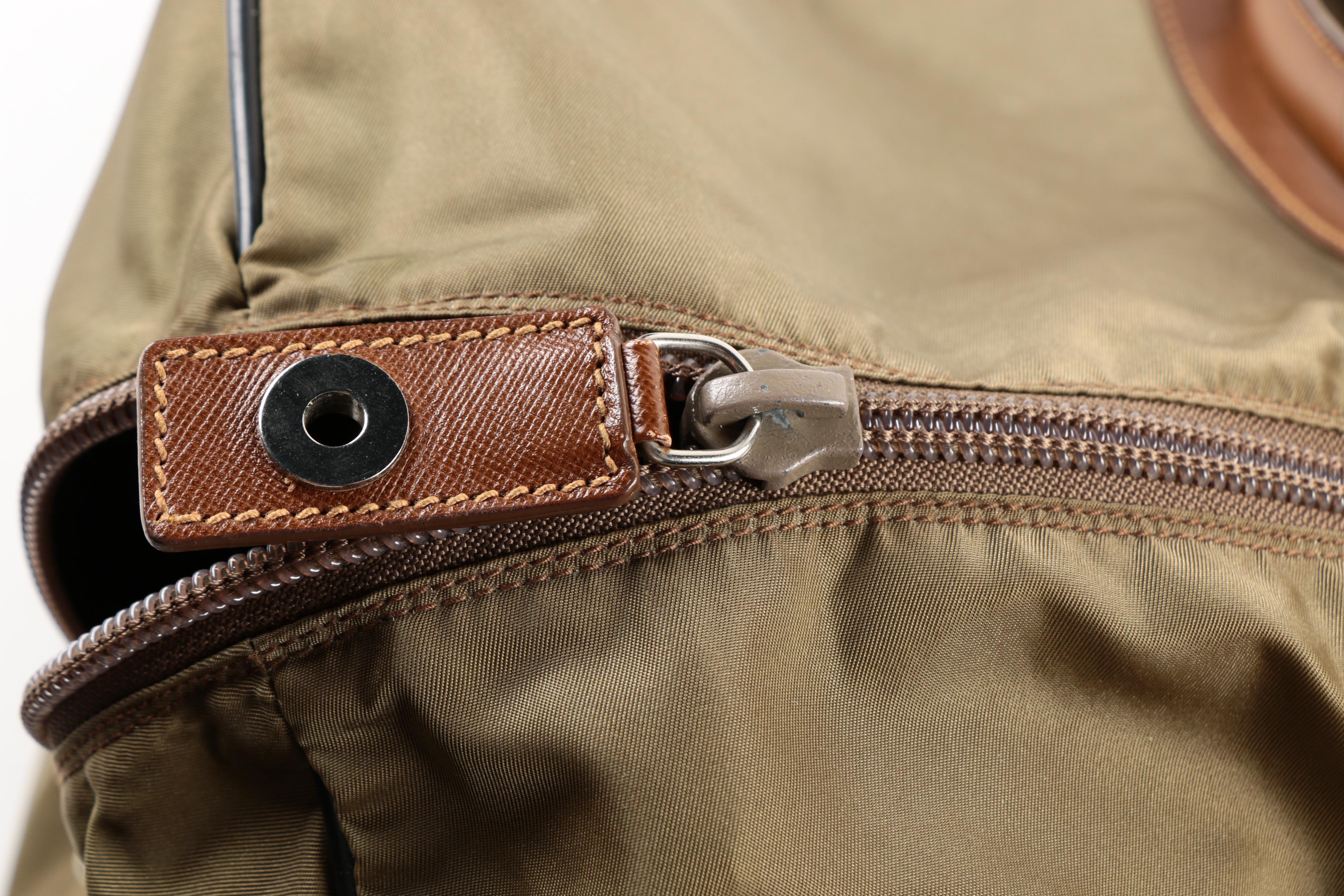 Prada Olive Green Weekender Bag with Leather Accents